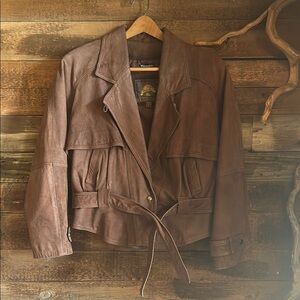 Women's Brown Leather Jacket with Belt
